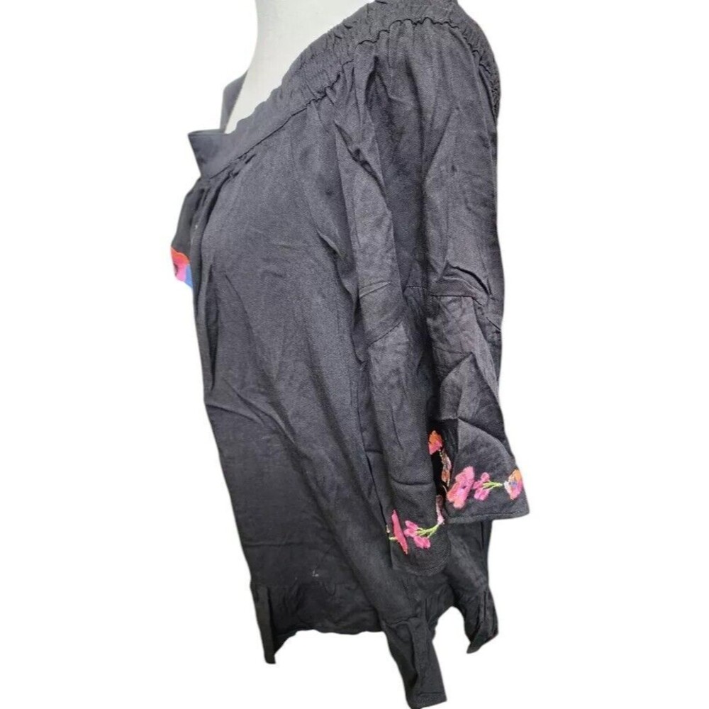 Muselooks Black Embroidered Top Size Large Peasant Boho Hippie NWT - Picture 5 of 8